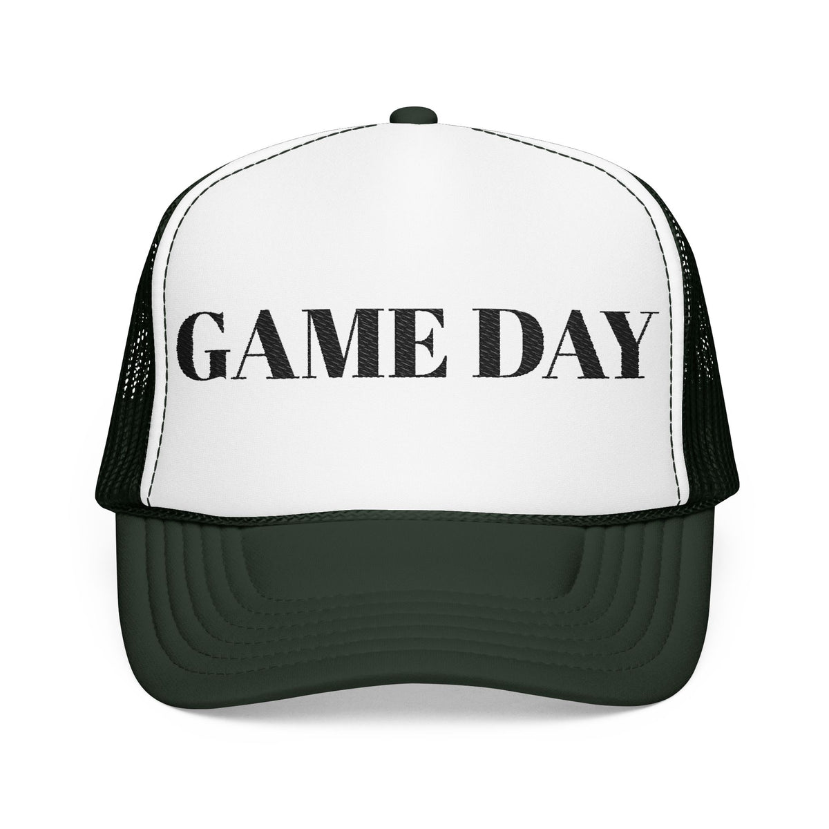 Game Day Trucker Hat — Vintage Stencil Foam Cap for Sports Fans
