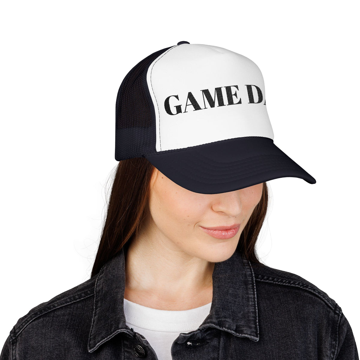 Game Day Trucker Hat — Vintage Stencil Foam Cap for Sports Fans