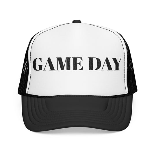 Game Day Trucker Hat — Vintage Stencil Foam Cap for Sports Fans