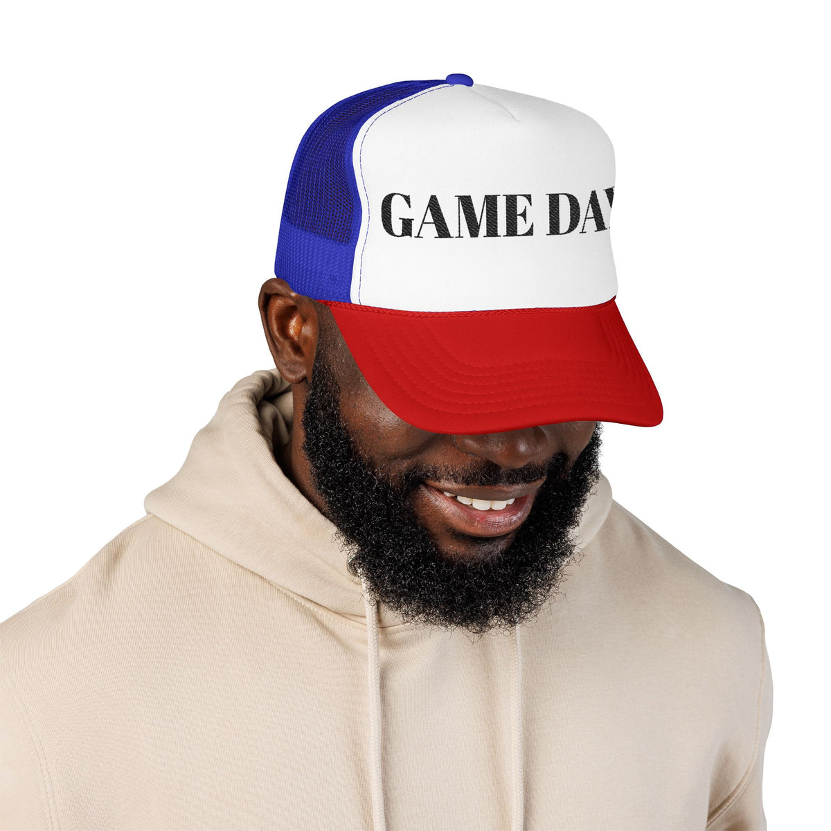 Game Day Trucker Hat — Vintage Stencil Foam Cap for Sports Fans