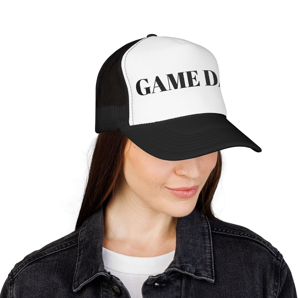 Game Day Trucker Hat — Vintage Stencil Foam Cap for Sports Fans