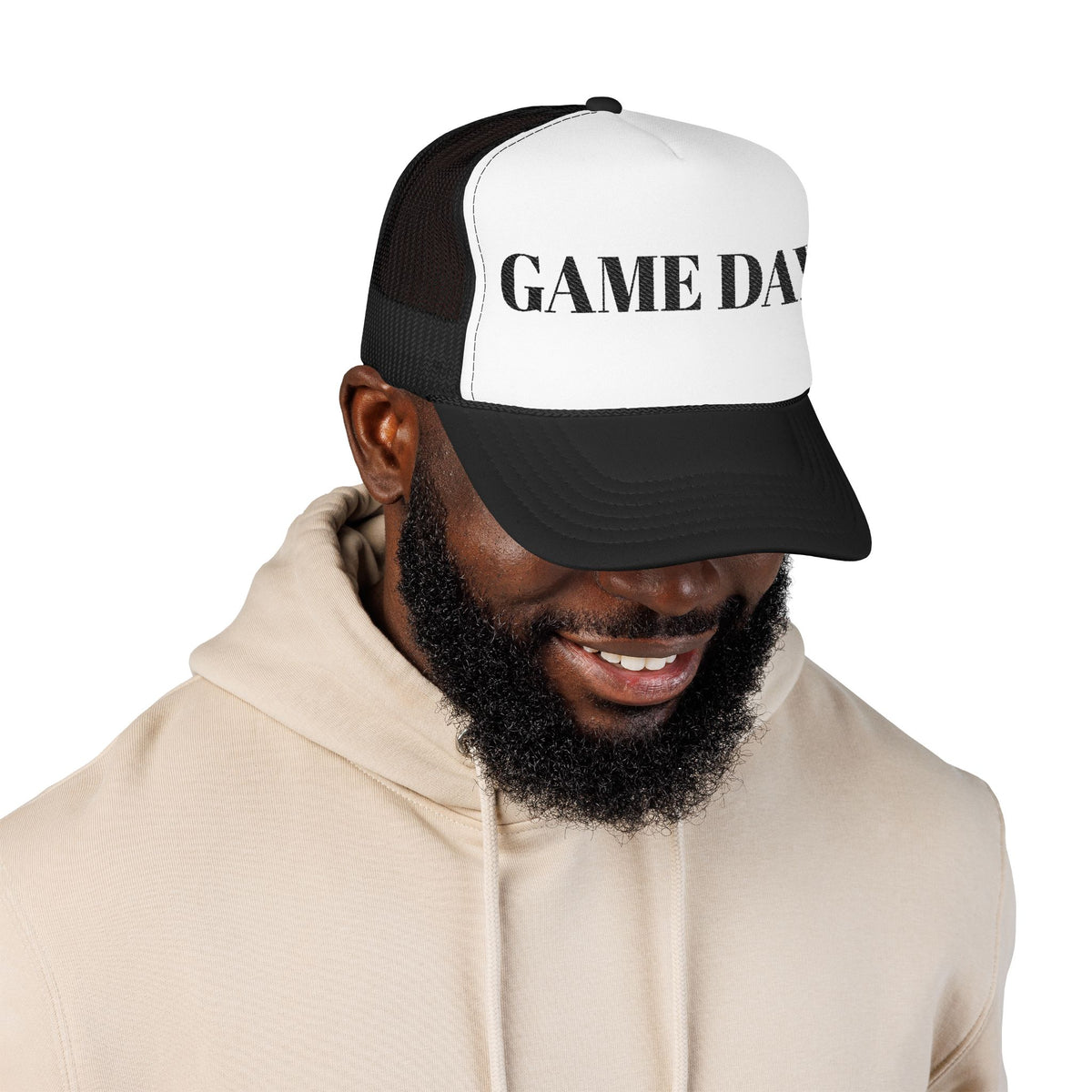 Game Day Trucker Hat — Vintage Stencil Foam Cap for Sports Fans