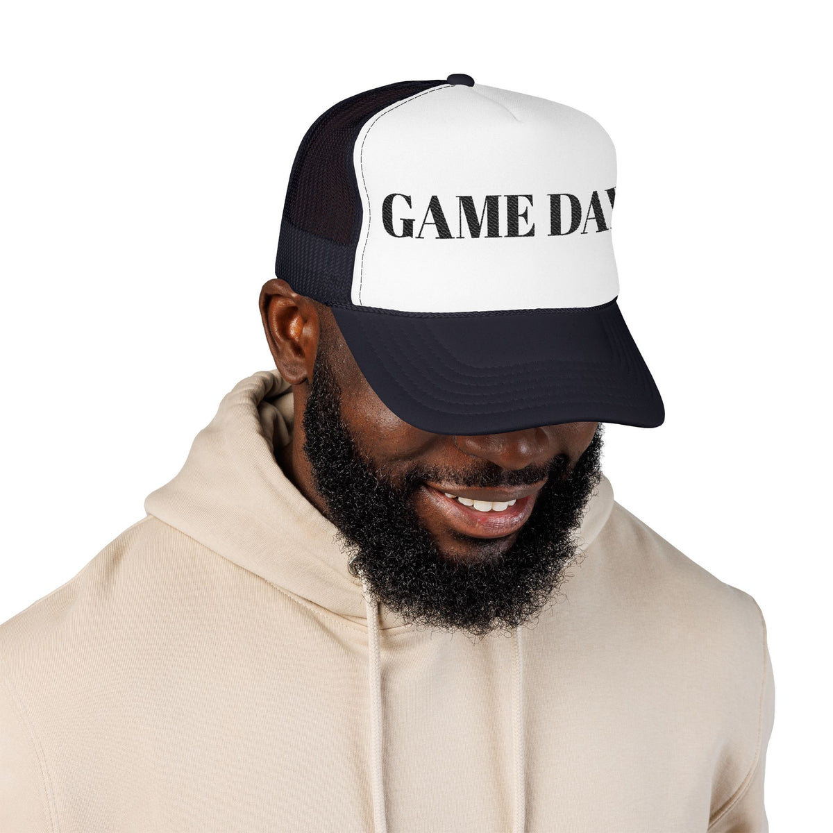 Game Day Trucker Hat — Vintage Stencil Foam Cap for Sports Fans