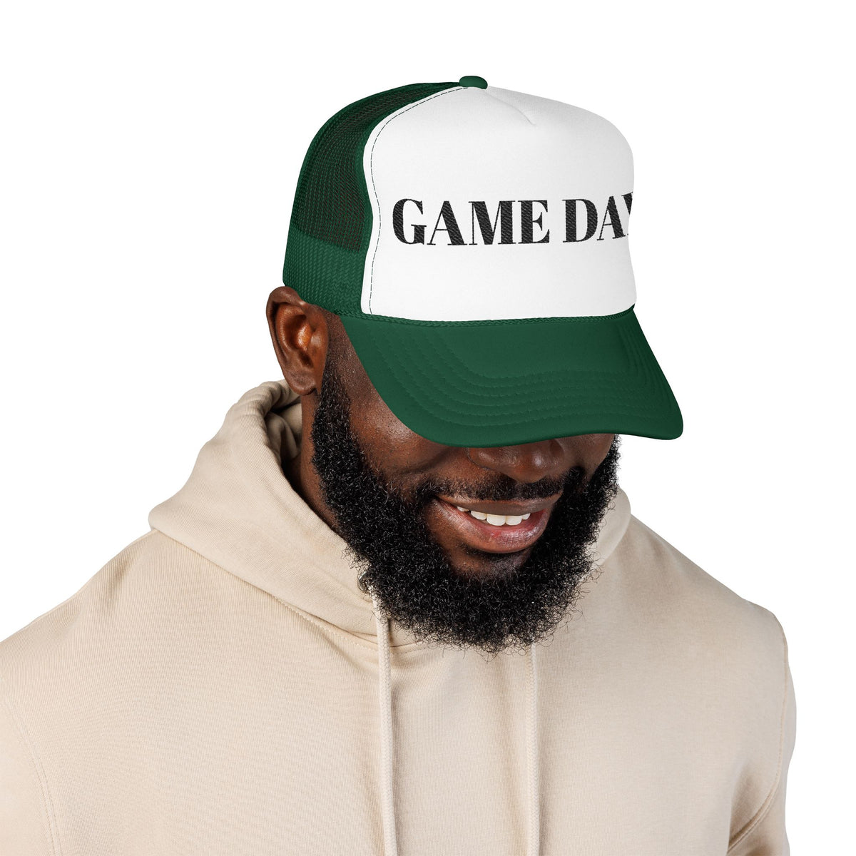 Game Day Trucker Hat — Vintage Stencil Foam Cap for Sports Fans