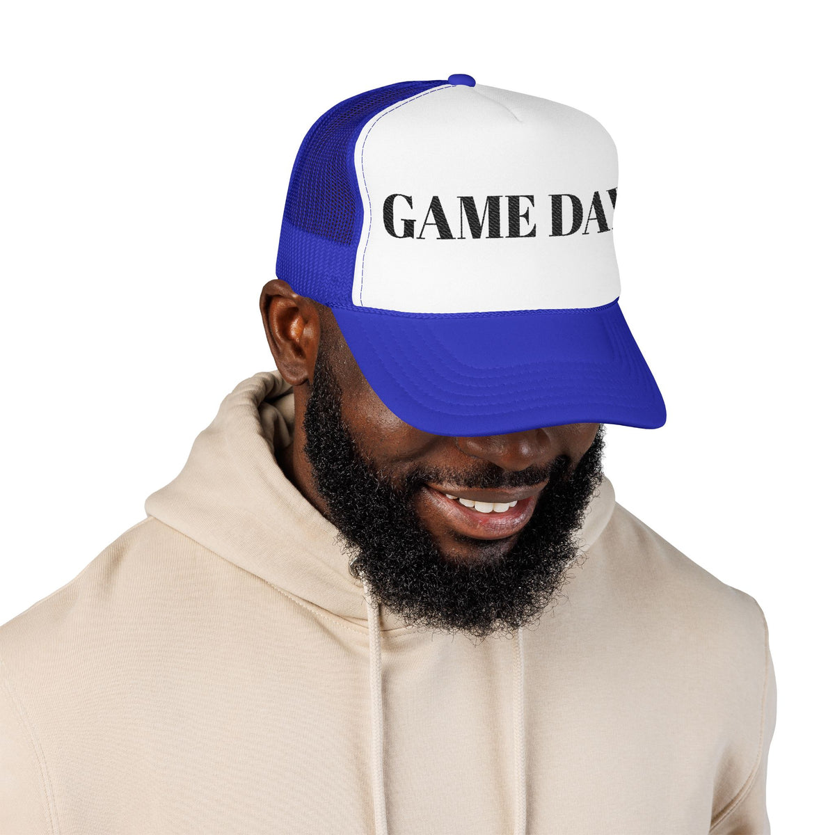Game Day Trucker Hat — Vintage Stencil Foam Cap for Sports Fans