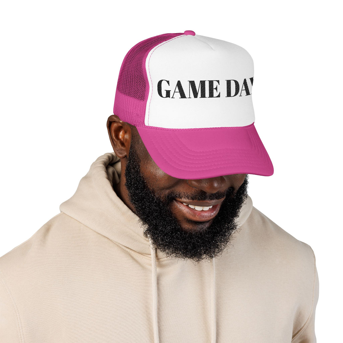 Game Day Trucker Hat — Vintage Stencil Foam Cap for Sports Fans