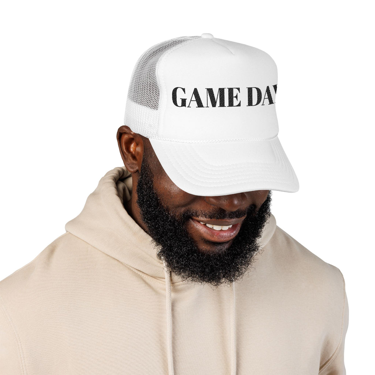 Game Day Trucker Hat — Vintage Stencil Foam Cap for Sports Fans