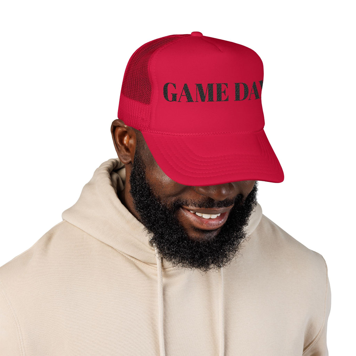 Game Day Trucker Hat — Vintage Stencil Foam Cap for Sports Fans