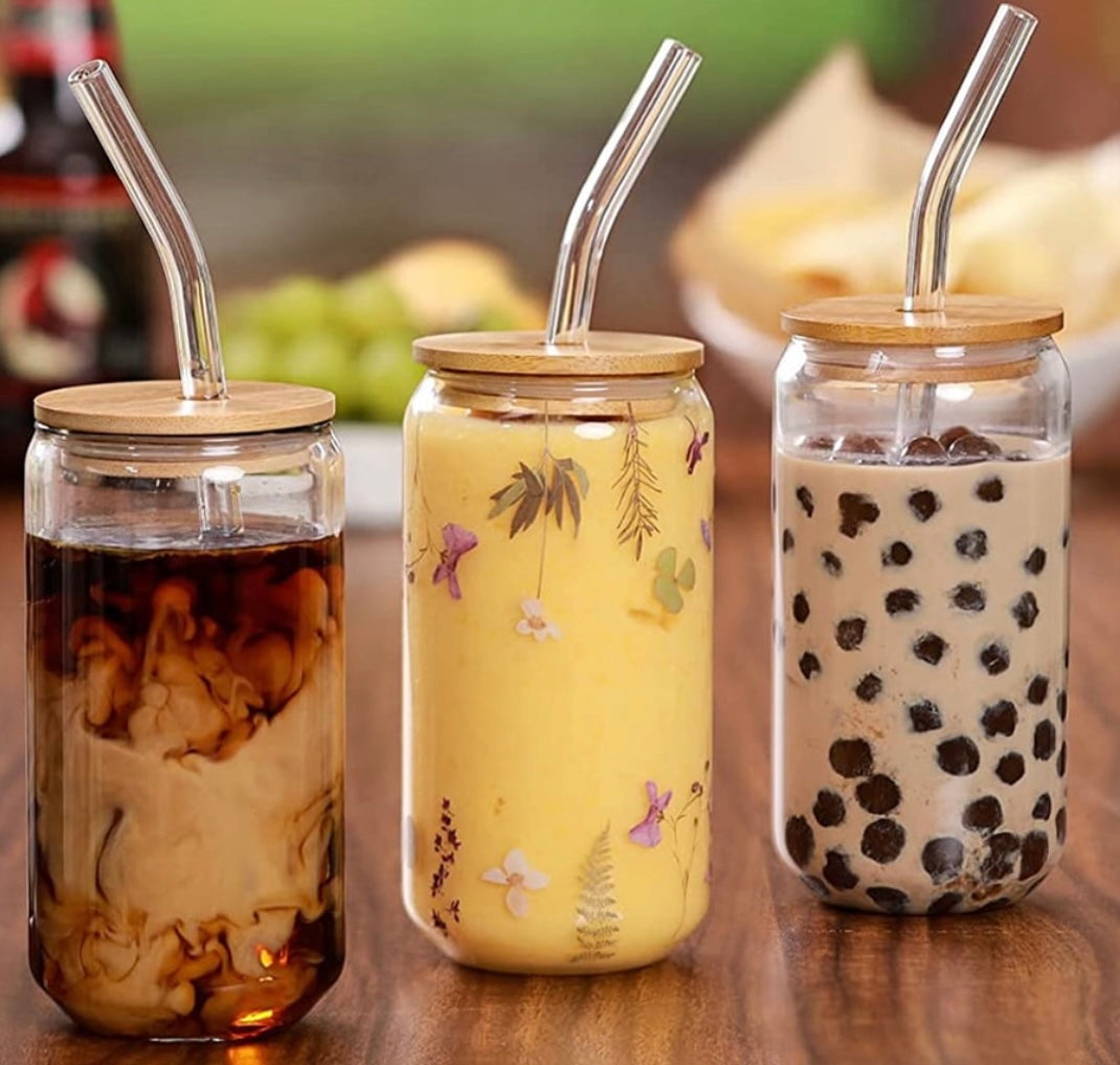 Drinking Glass with Bamboo Lid