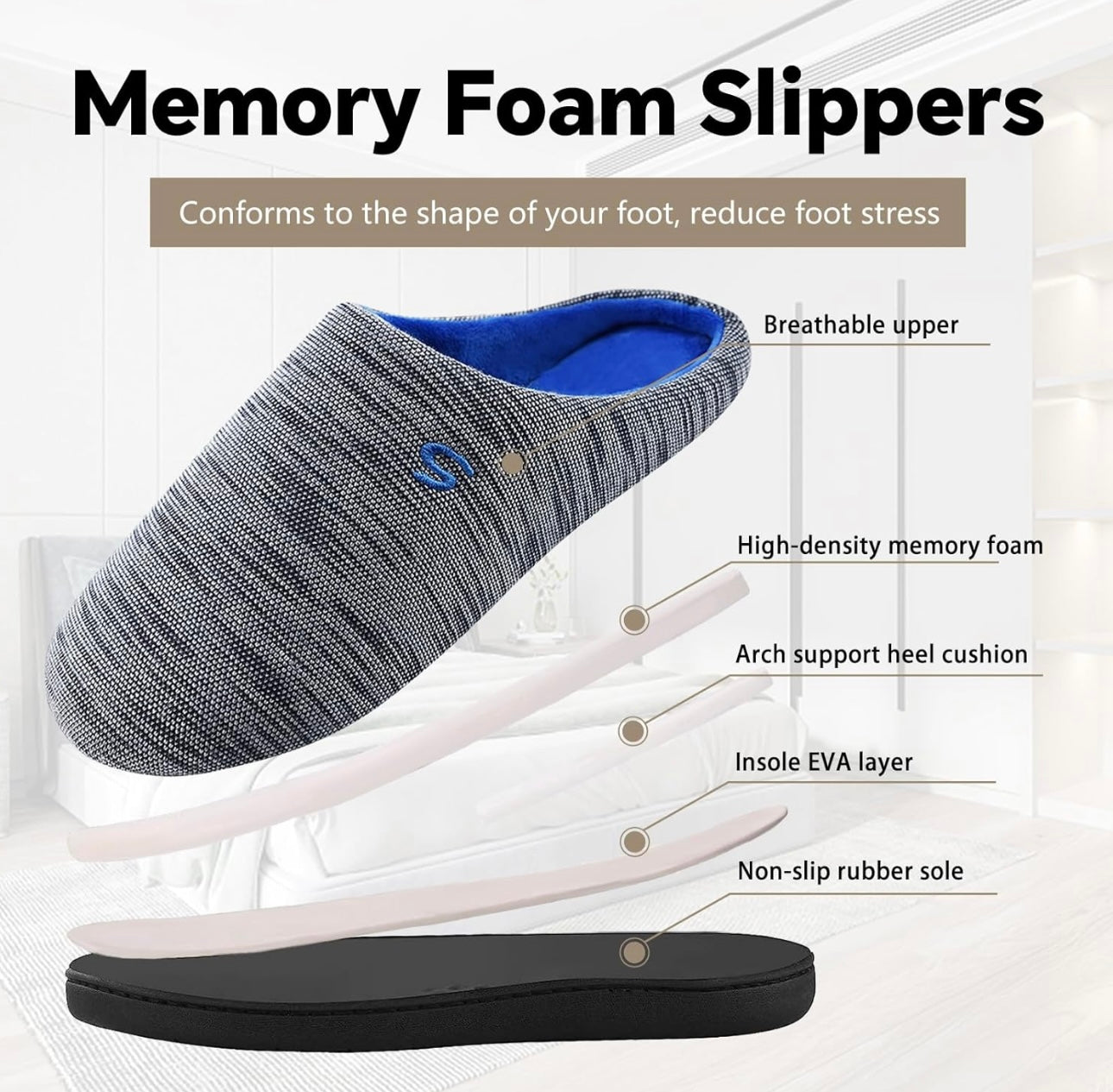 Golonbes Mens Memory Foam Slippers