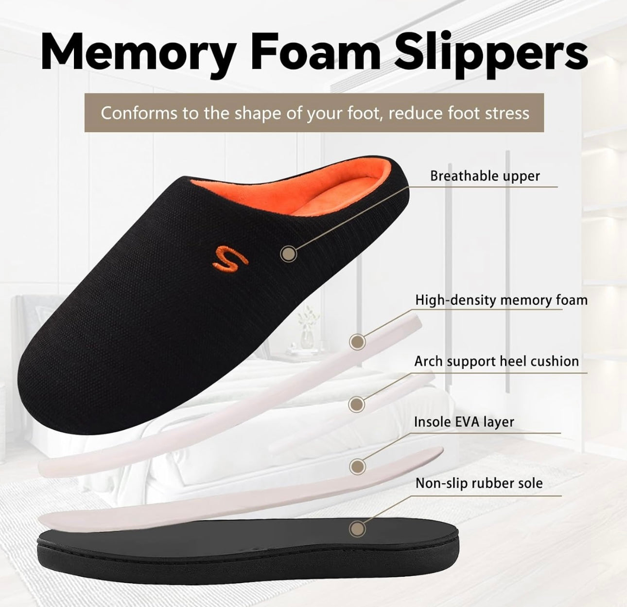 Golonbes Mens Memory Foam Slippers