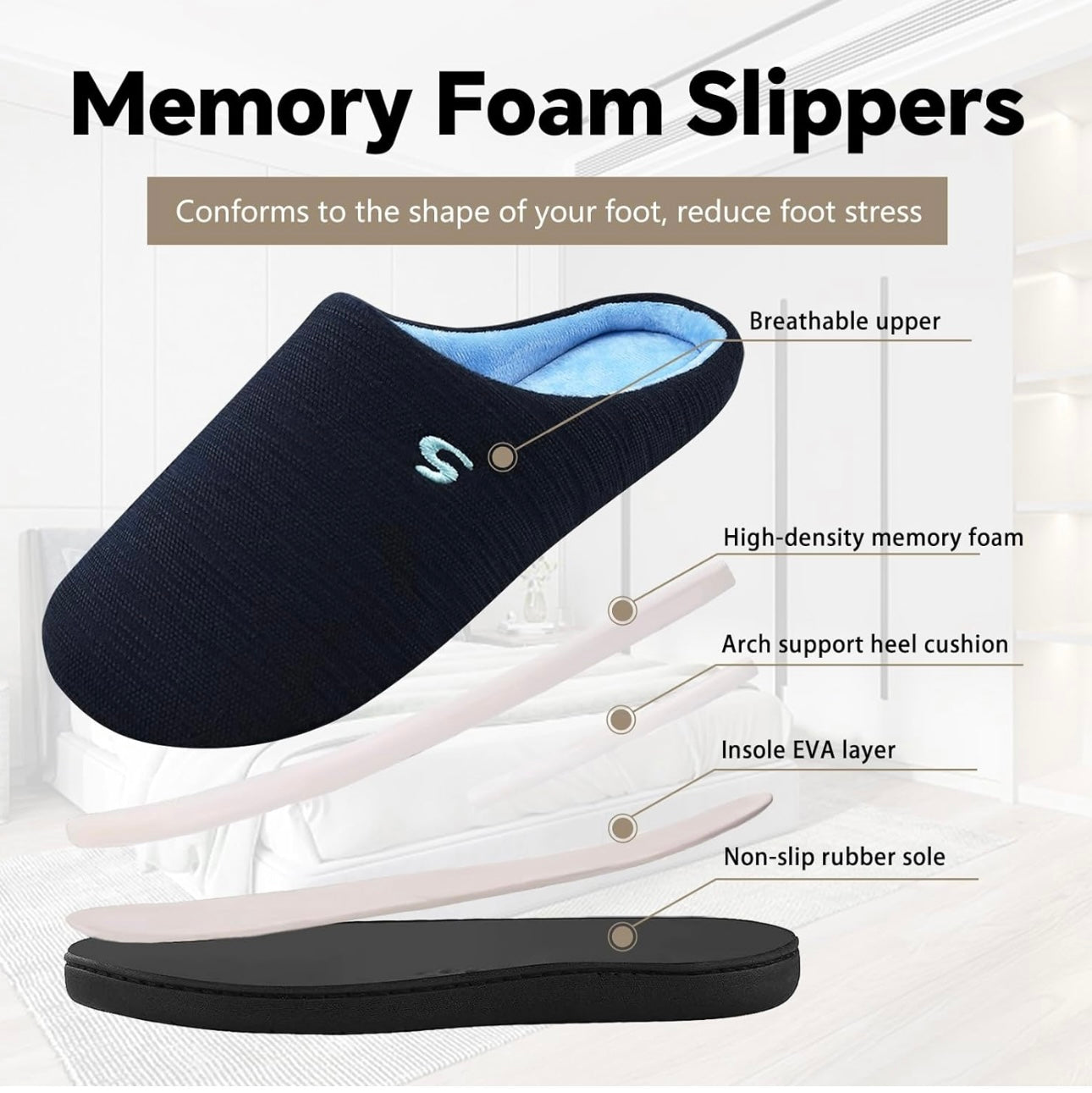 Golonbes Mens Memory Foam Slippers